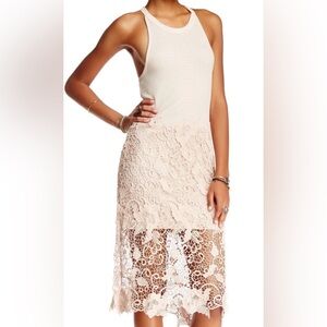 Free People Nora Lace Tank Dress Cream Lace Knit Racerback Midi XS NWT